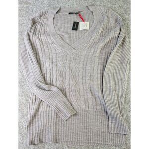 The Limited Gray Cable Knit V-Neck Pullover Sweater Womens Large L NEW